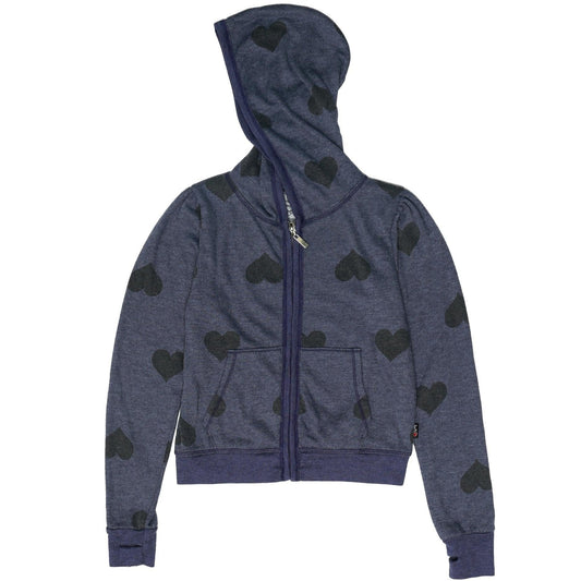 Puff-Shoulder Hooded Jacket (Heart-Print Pattern)