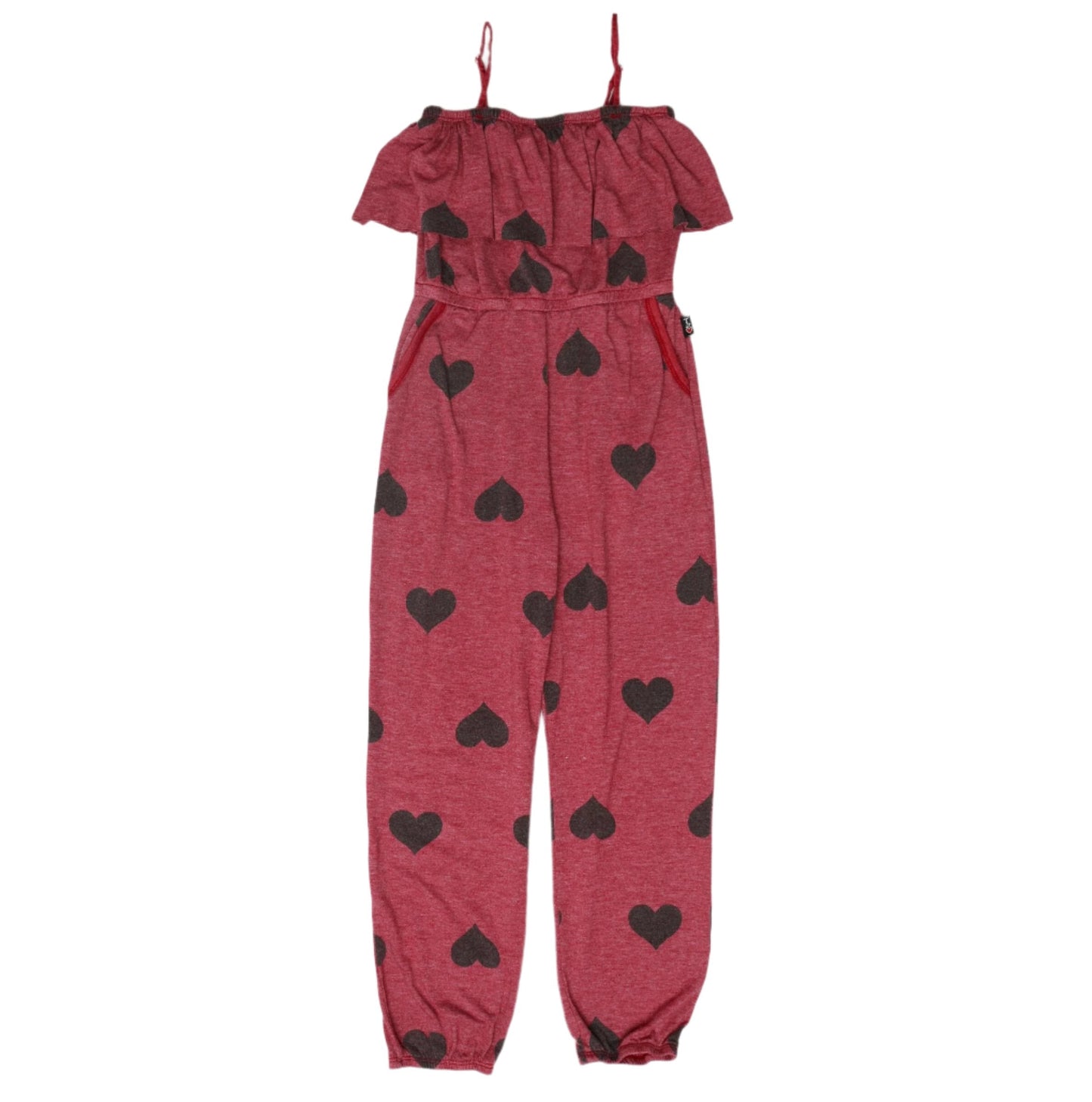 Ruffle-Top Jumpsuit (Heart-Print Pattern)