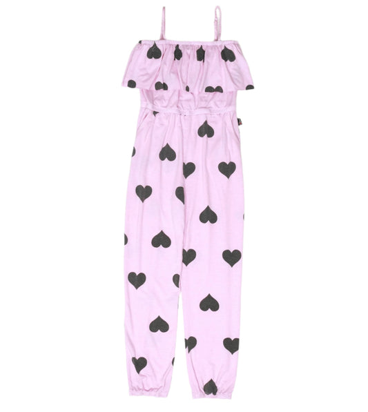 Ruffle-Top Jumpsuit (Heart-Print Pattern)