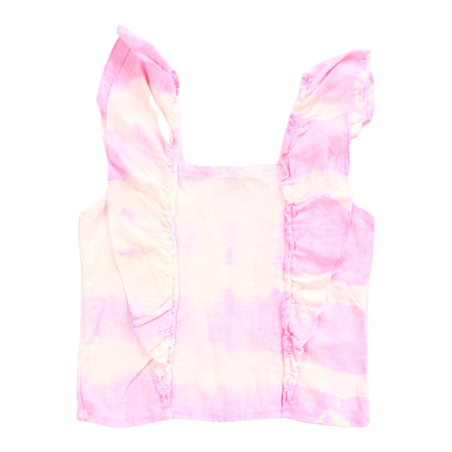 Ruffle-Strap Top (Pink Tie-Dye)