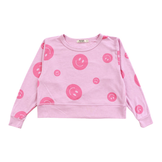 Long-Sleeved Boxy Crewneck (Happy Face Pattern)