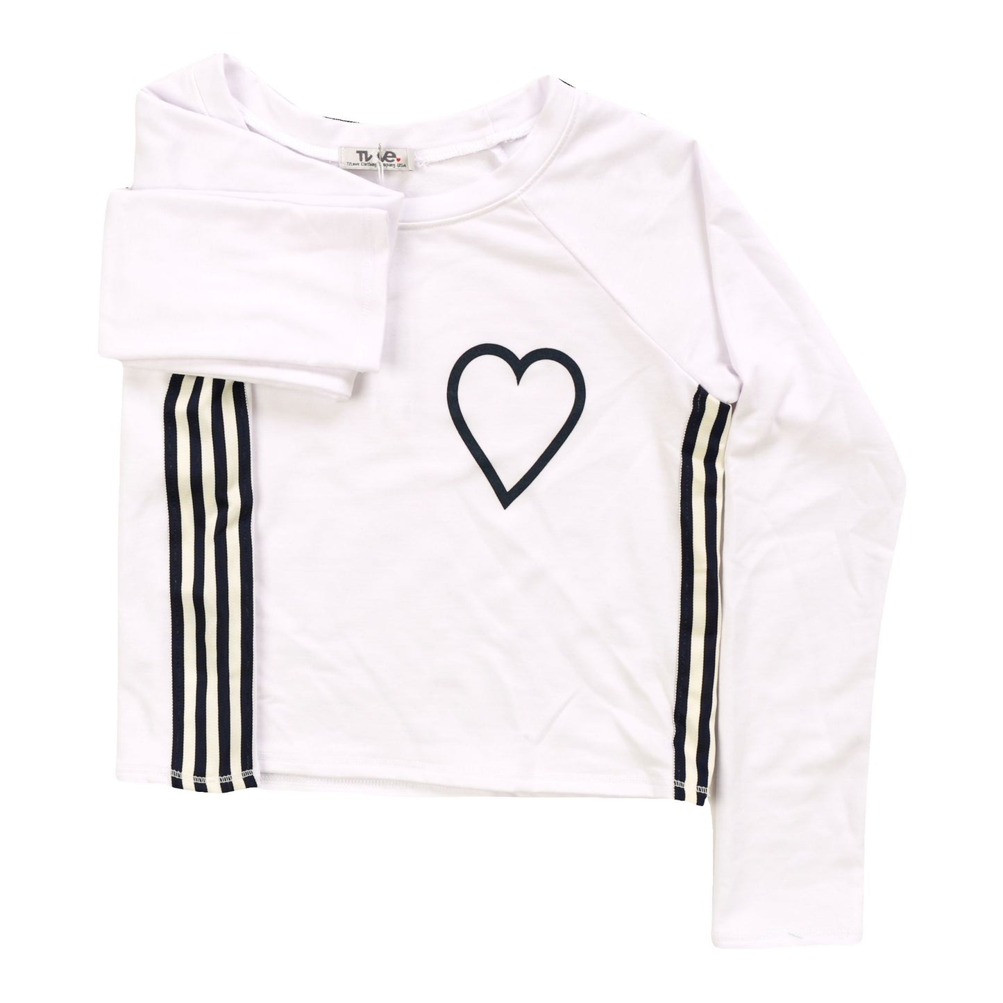 Long-Sleeved Shirt with Sports Trim (Black Heart Outline Print)