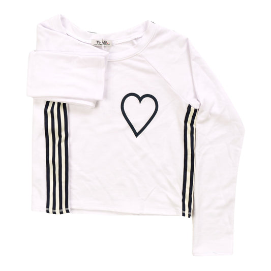 Long-Sleeved Shirt with Sports Trim (Black Heart Outline Print)