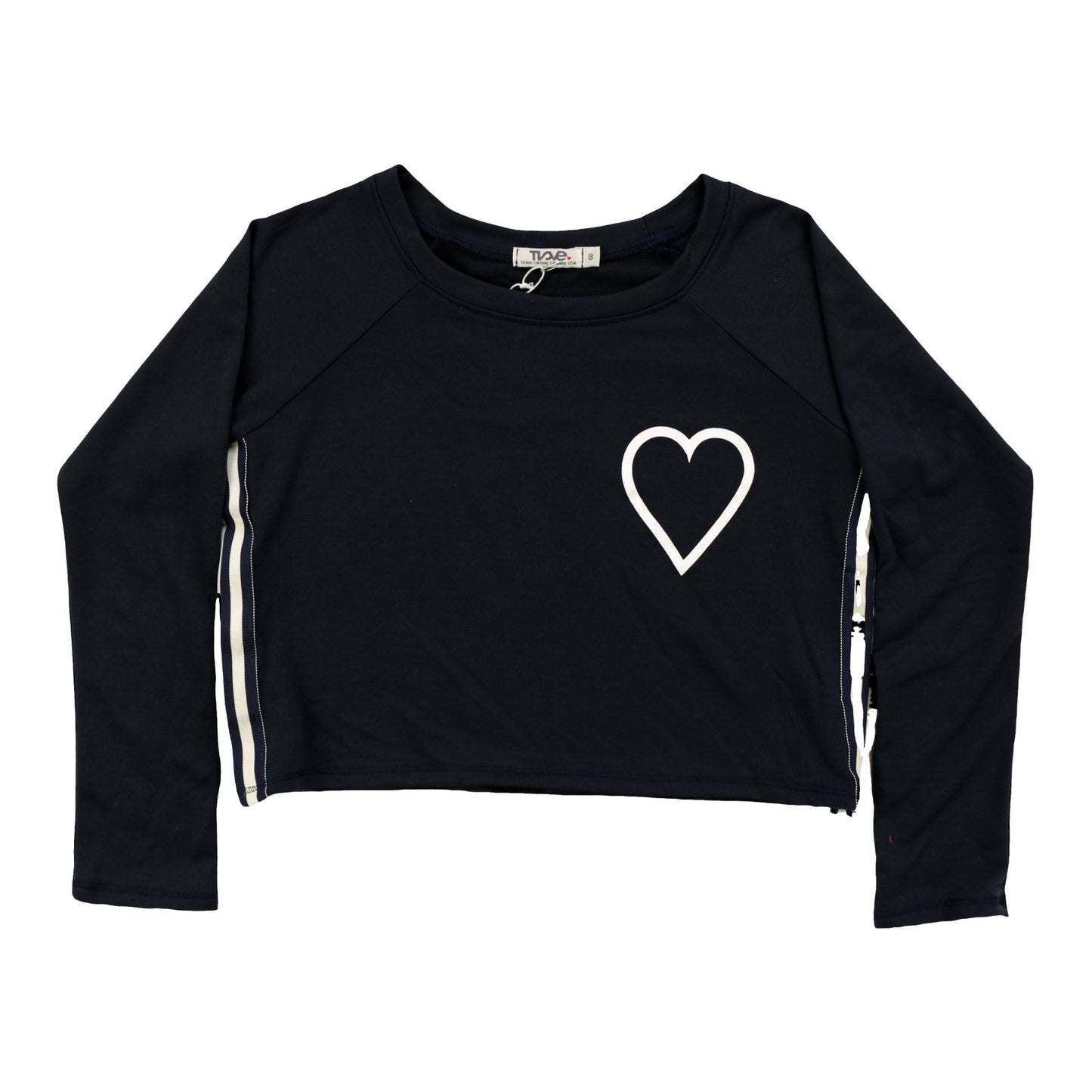 Long-Sleeved Shirt with Sports Trim (White Heart Outline Print)