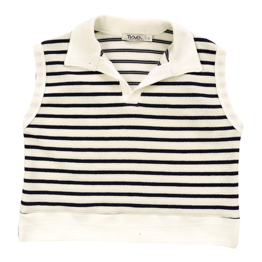 Sleeveless Collared Top (Black Stripes Pattern)