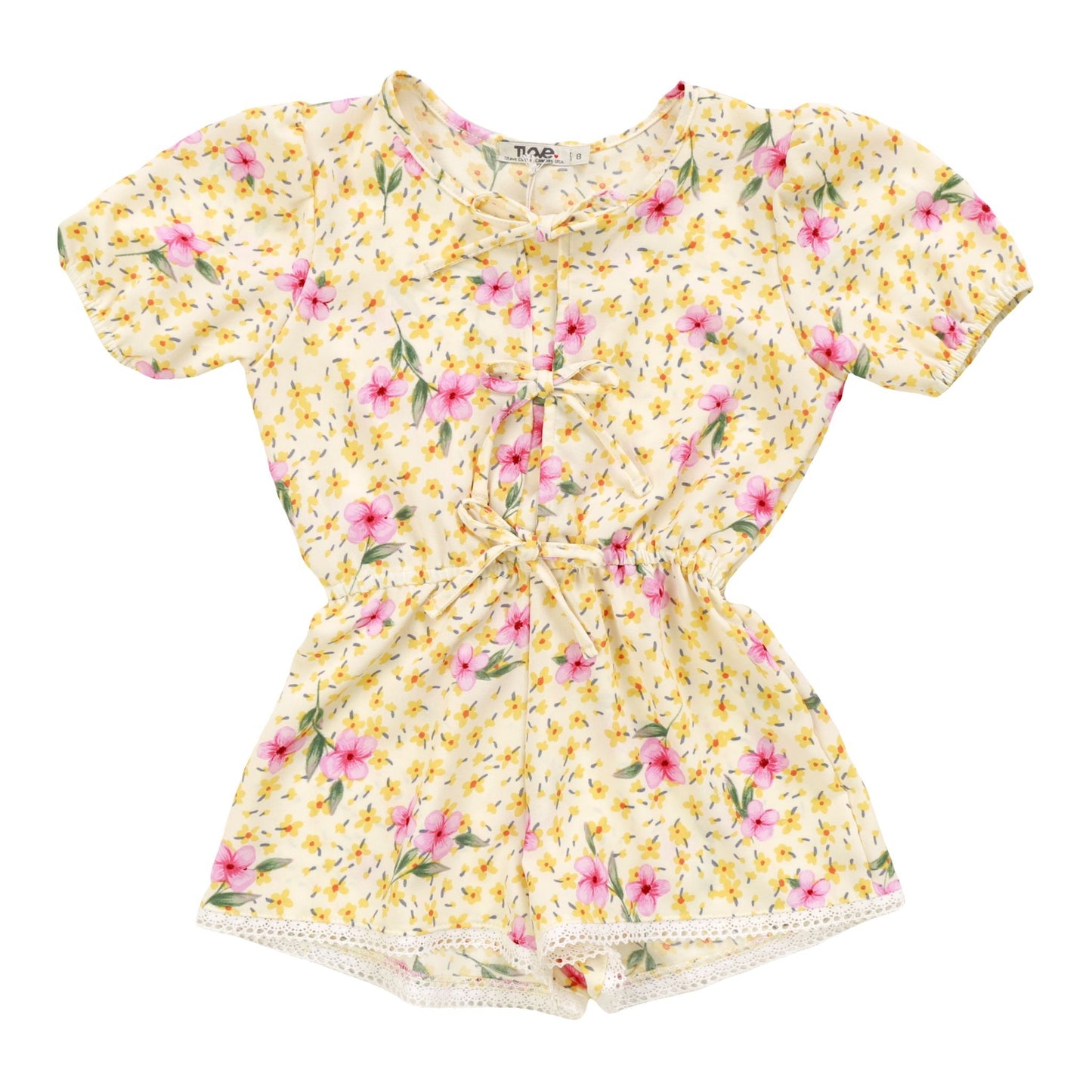 Puff-Sleeve Bows Romper (Yellow Floral)