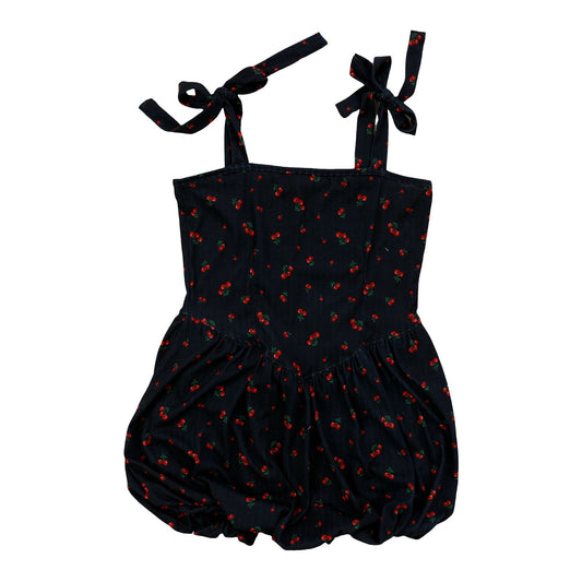 Ribbed Tie-Strap Bubble Dress (Cherries Pattern)