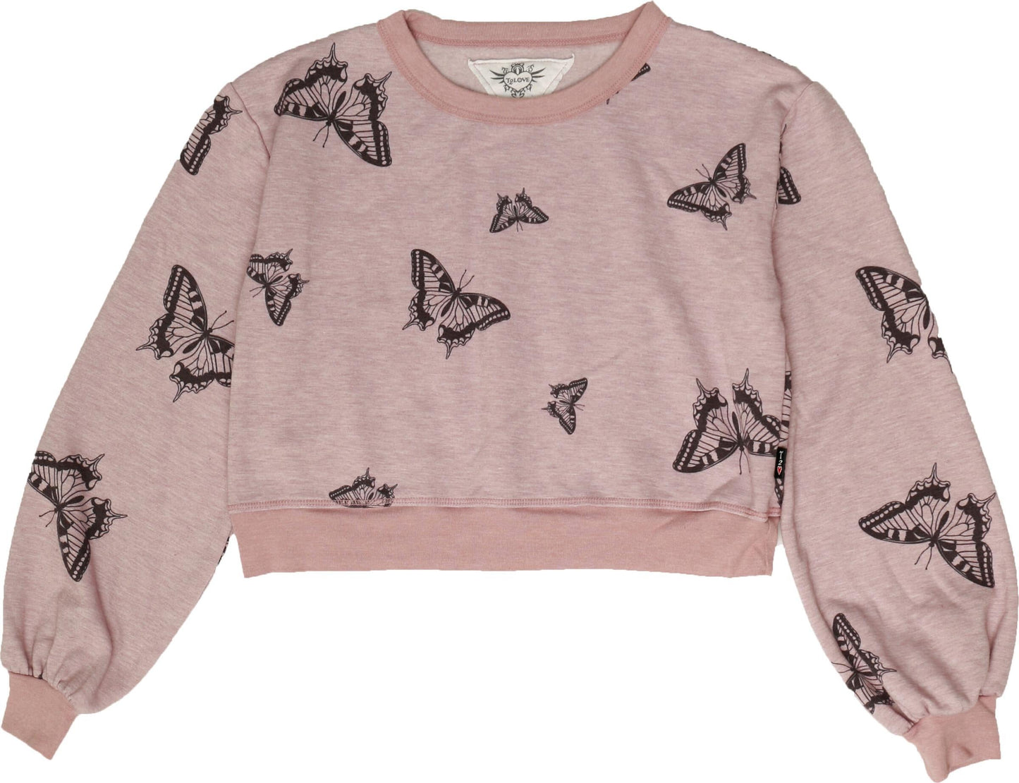 Puffed Long-Sleeved Crew Top (Butterflies Pattern)