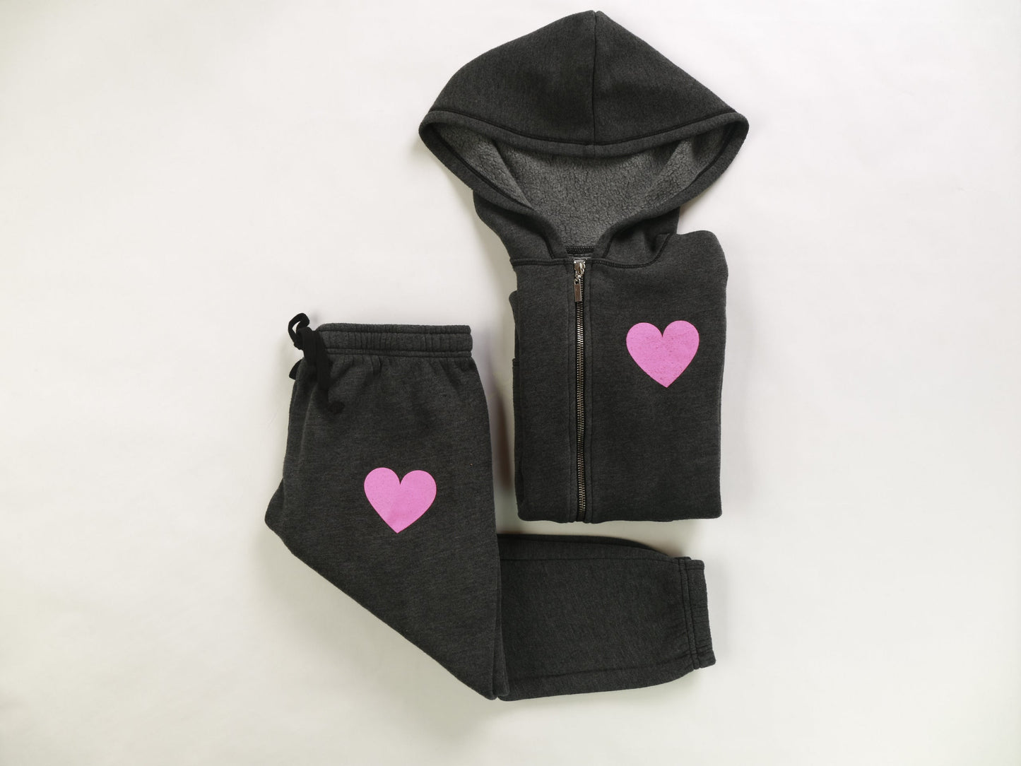 Hooded Jacket & Athletic Pants Set (Mini Pink Heart Print)
