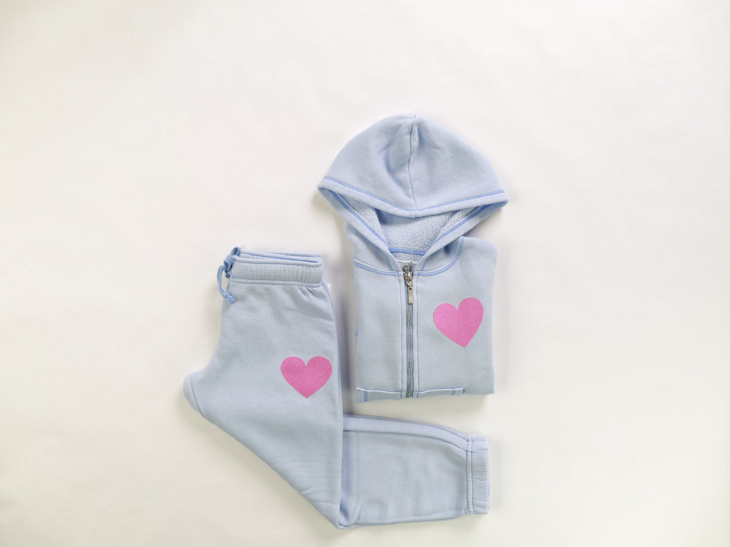 Hooded Jacket & Athletic Pants Set (Mini Pink Heart Print)