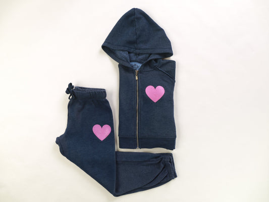 Signature Hooded Jacket & Athletic Pants Set (Mini Pink Heart Print)