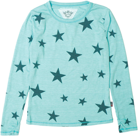 Classic Long-Sleeved Shirt with Thumbholes (Charcoal Stars Pattern)