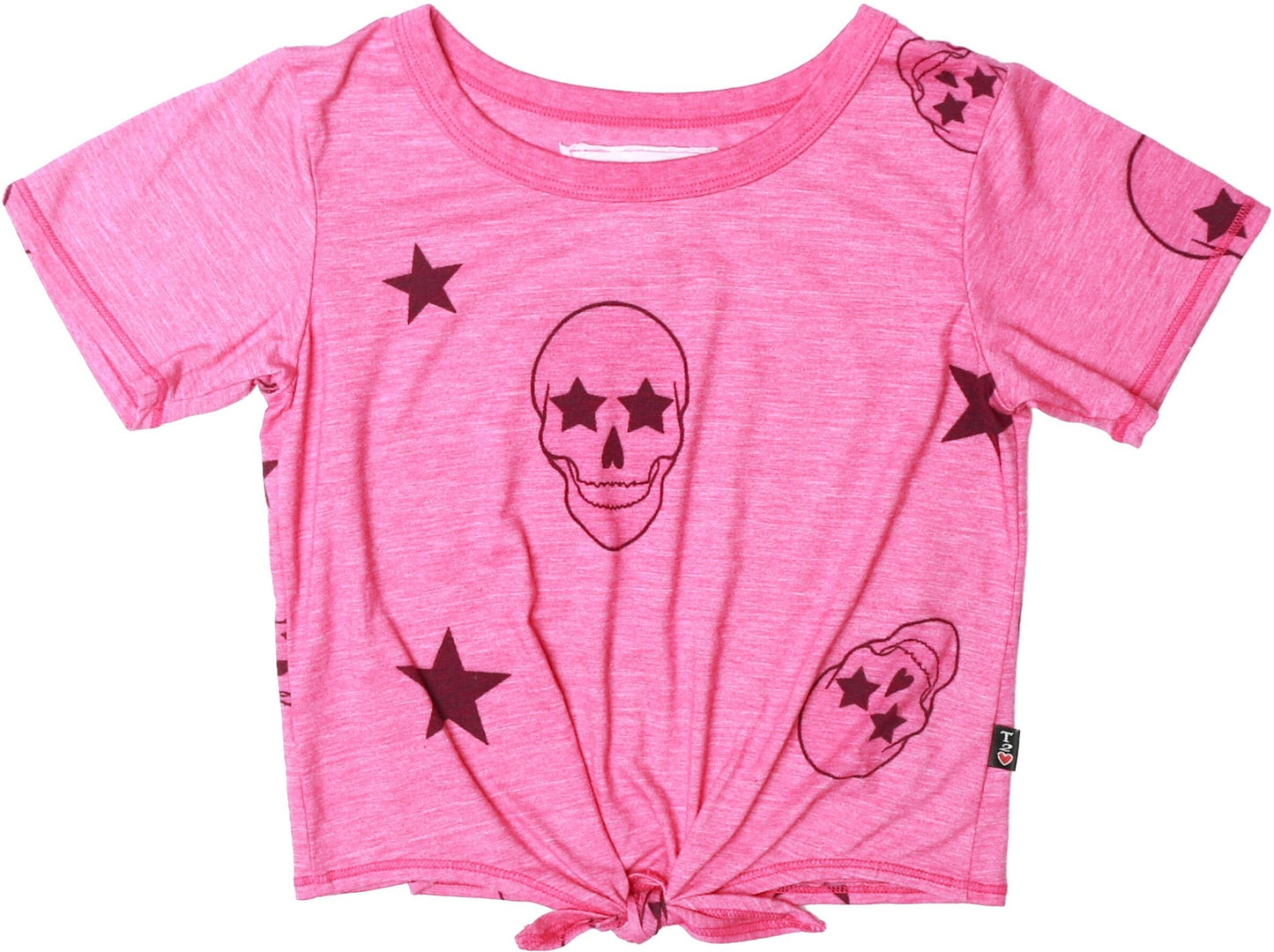 Tie-Front Tee (Pink Skulls Pattern)