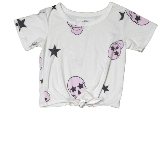 Tie-Front Tee (Pink Skulls Pattern)