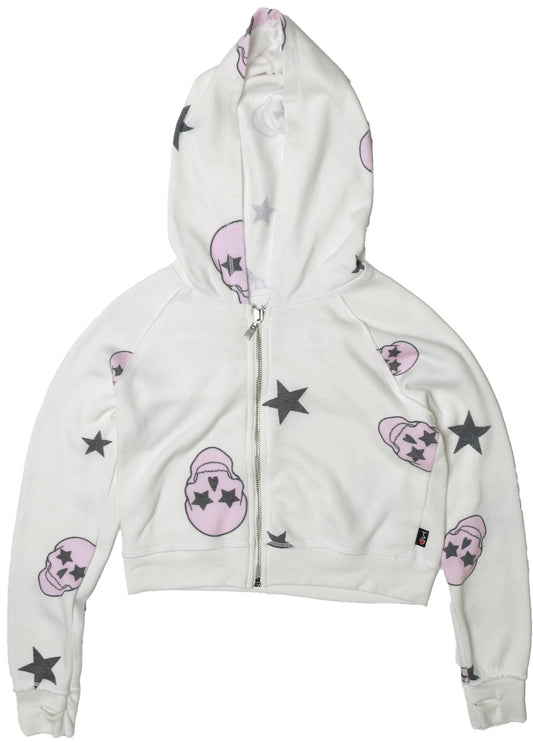 Signature Hooded Jacket with Thumbholes (Pink Skulls Pattern)