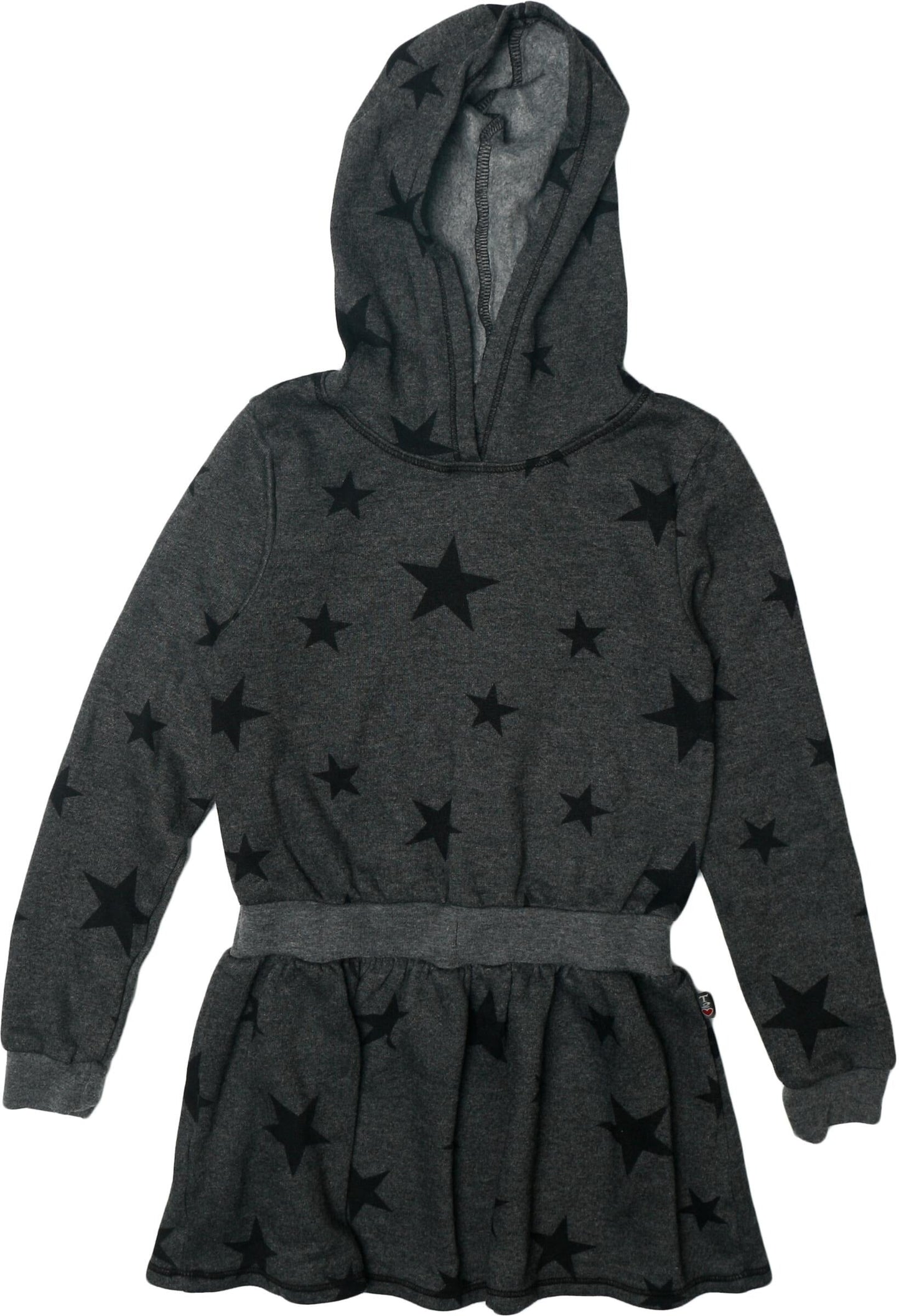 Hooded Long-Sleeved Dress (Charcoal Stars Pattern)
