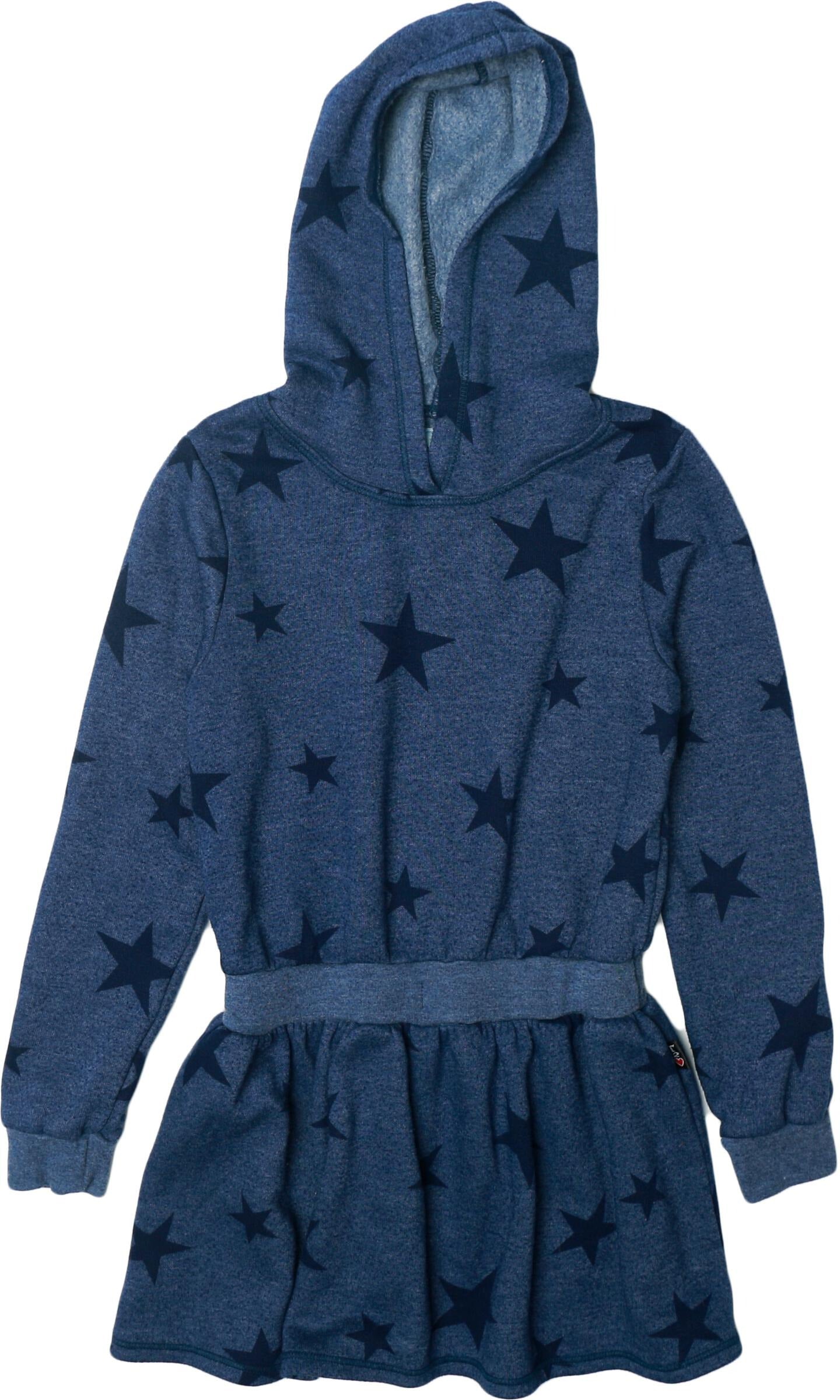 Hooded Long-Sleeved Dress (Charcoal Stars Pattern)
