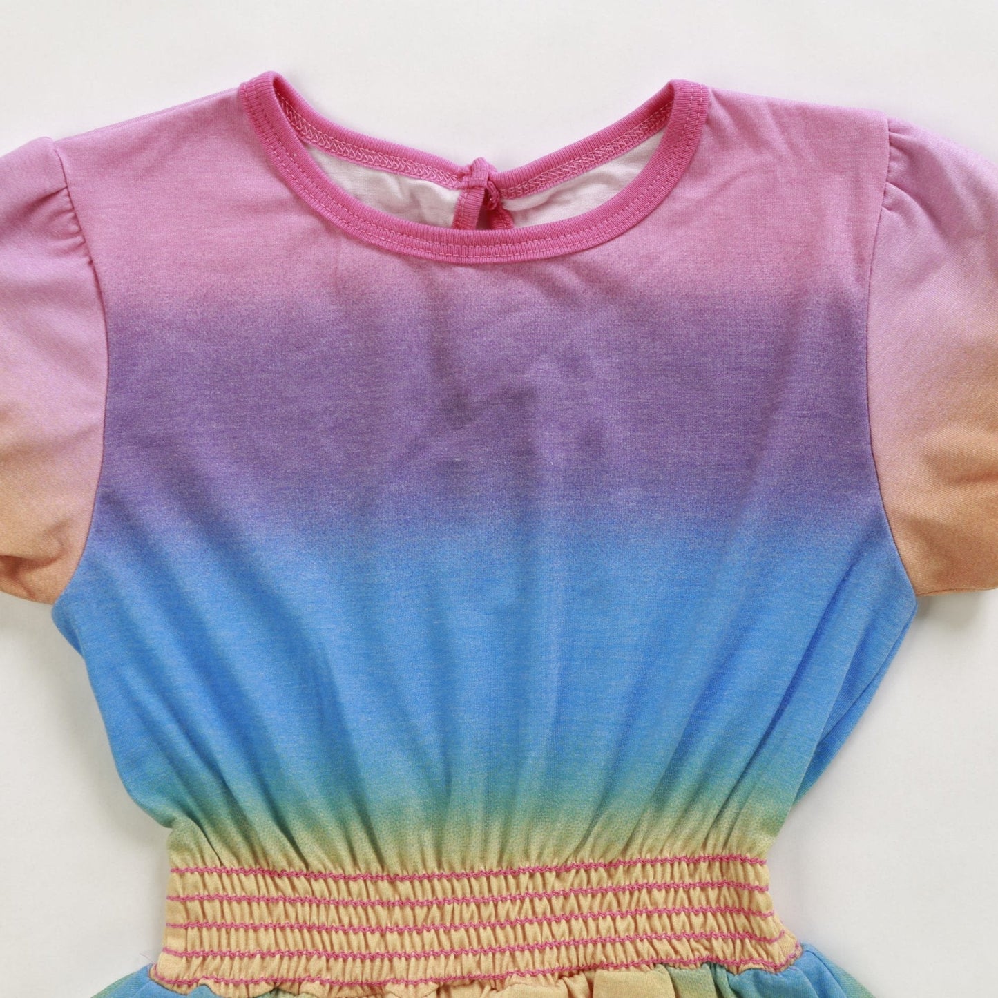 Double-Layer Puff-Sleeve Romper (Multi-Colored Ombre)