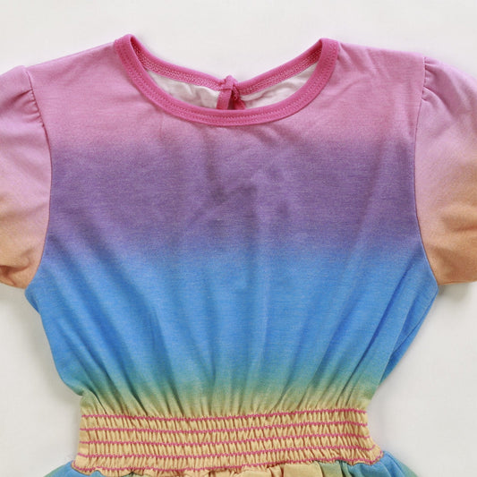 Double-Layer Puff-Sleeve Romper (Multi-Colored Ombre)