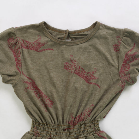 Double-Layer Puff-Sleeve Romper (Tiger Pattern)