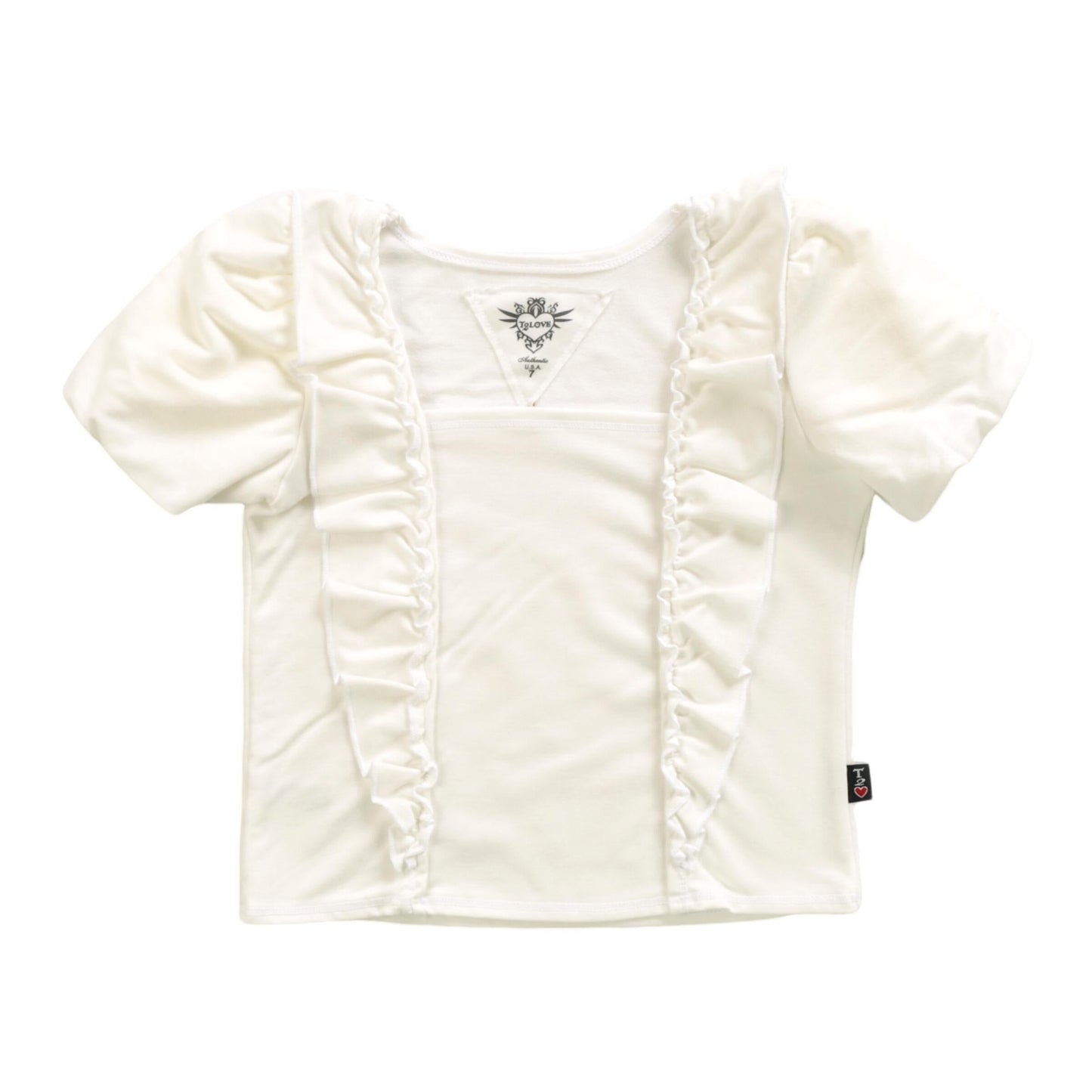 Heather Puffy Short-Sleeve Ruffle-Front Top