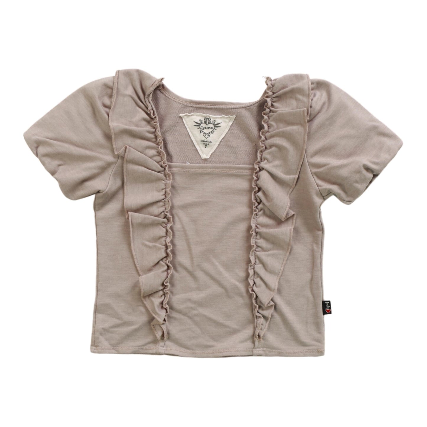 Heather Puffy Short-Sleeve Ruffle-Front Top