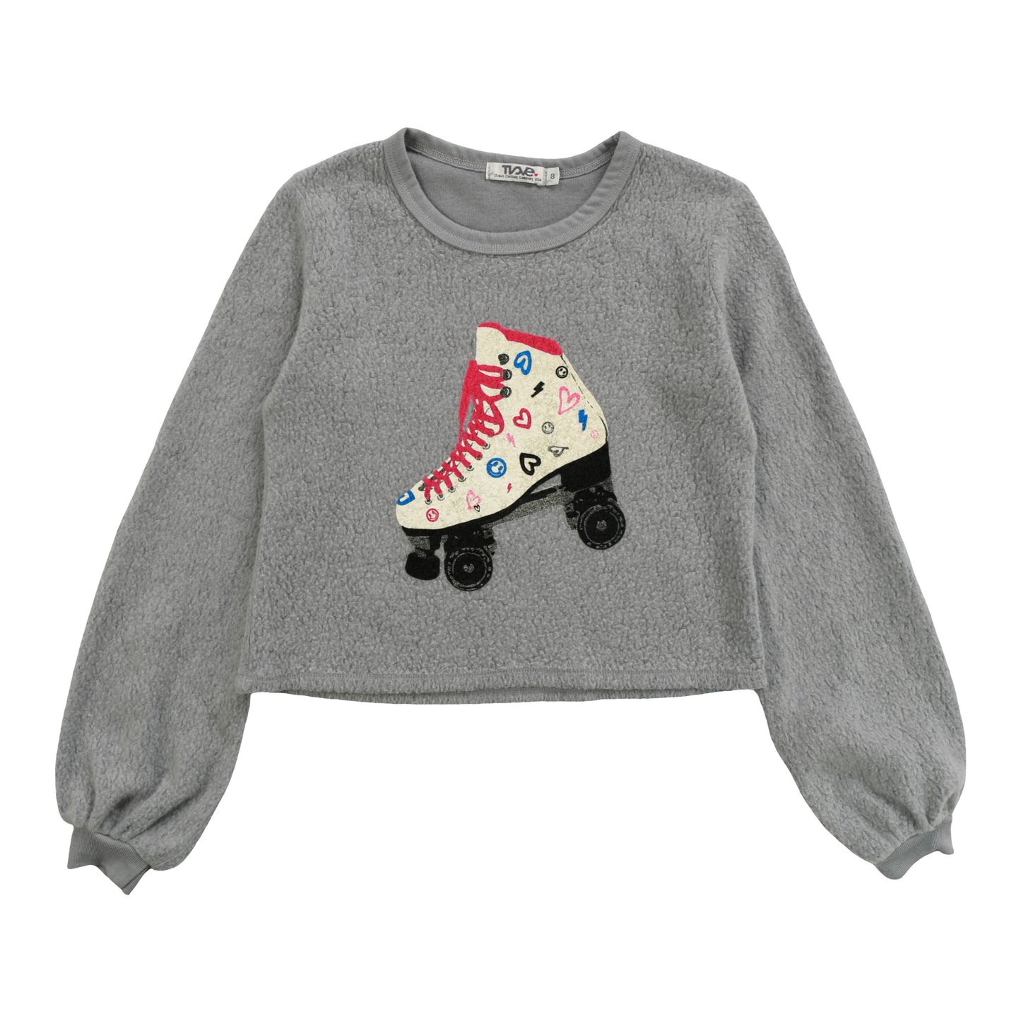Puffy Long-Sleeve Crewneck Shirt (Reversed-Fabric Roller Skate Print)