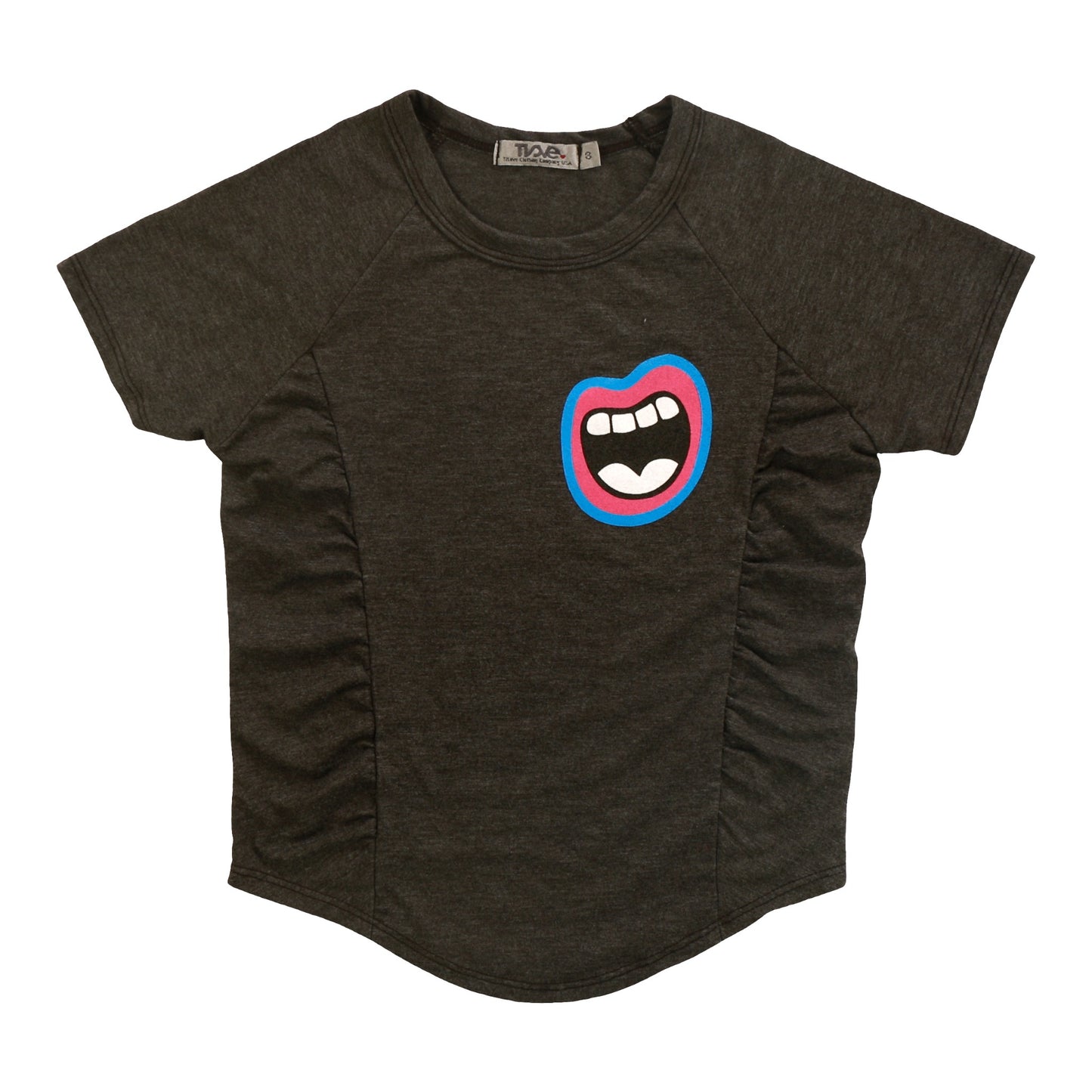 Heather Gathered-Texture Tee (Lips Print)