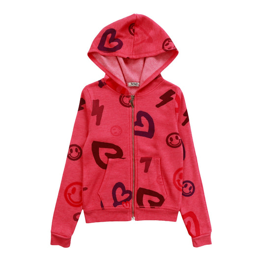 Heather Hooded Jacket (Heart, Happy Face, Bolt Pattern)