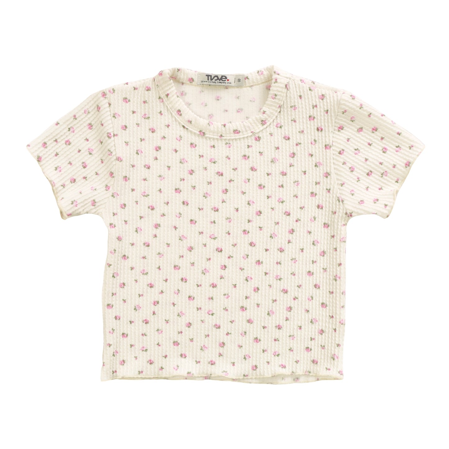 Crop Baby Tee (Mini Pink Floral Pattern)