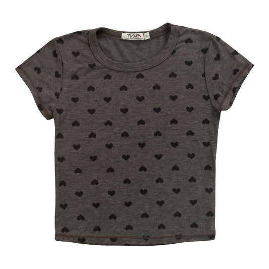Heather Signature Cap Sleeve Tee (Mini Black Hearts Pattern)