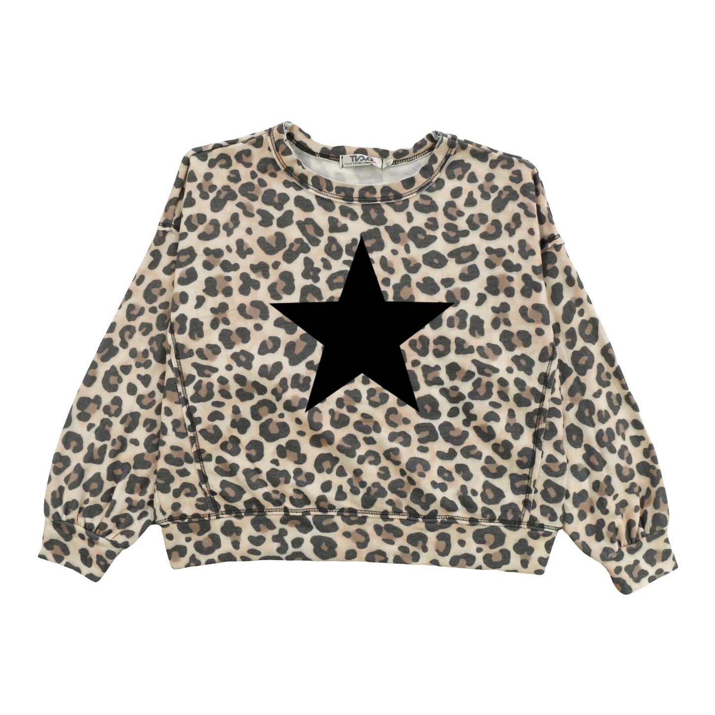 Dolman Sweater Top (Leopard Pattern with Black Star Print)