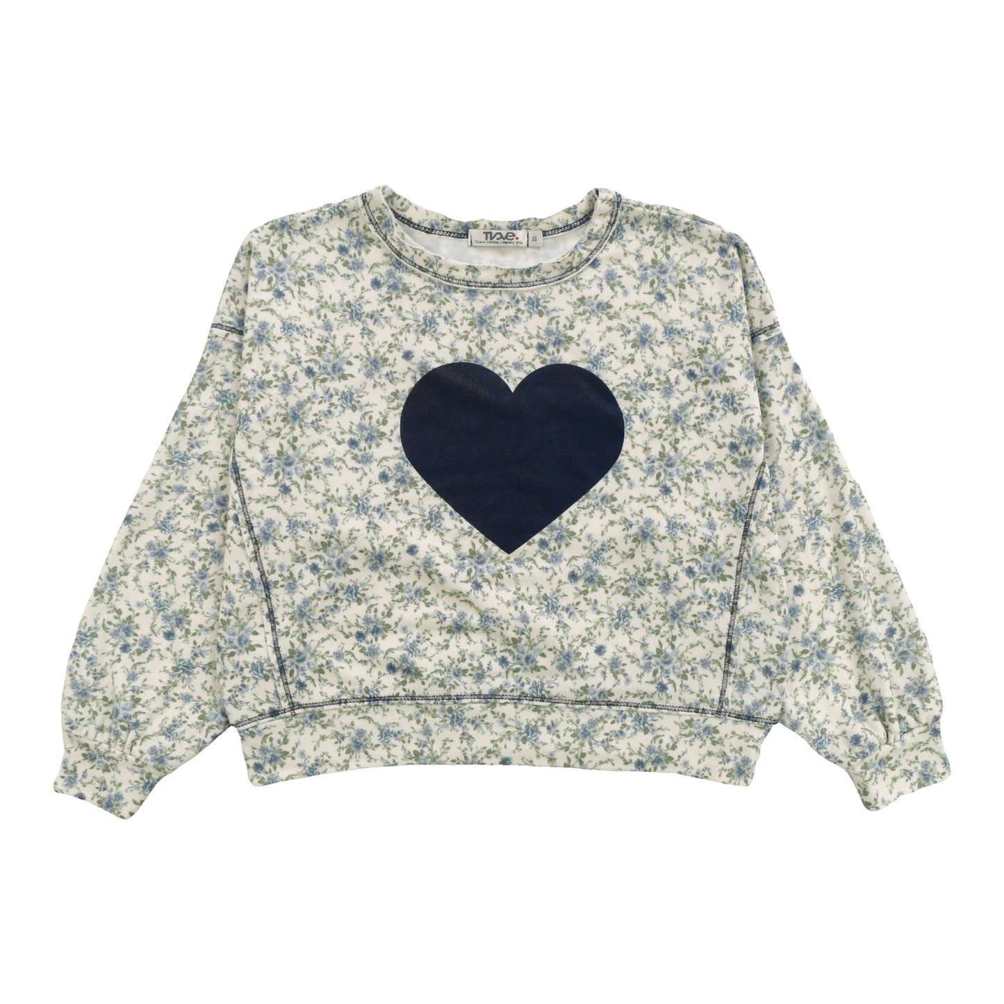 Dolman Sweater Top (Navy Florals Pattern with Navy Heart Print)