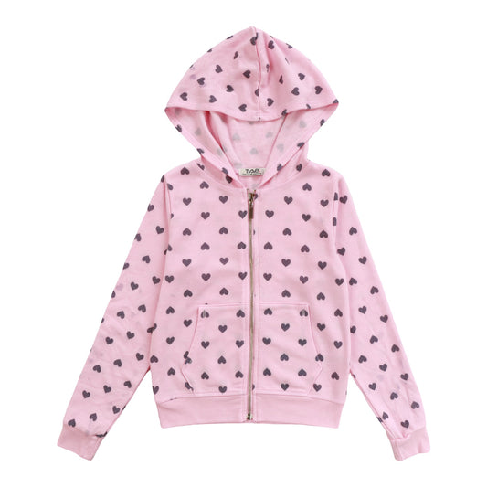 Heather Hooded Jacket (Mini Black Hearts Pattern)