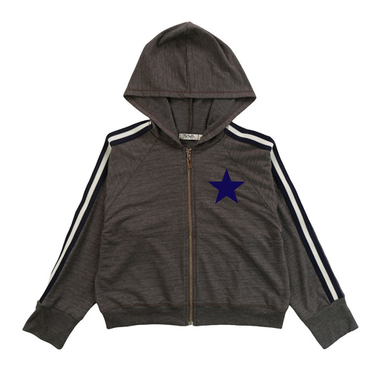 Heather Hooded Jacket with Sports Trim (Navy Star Print)
