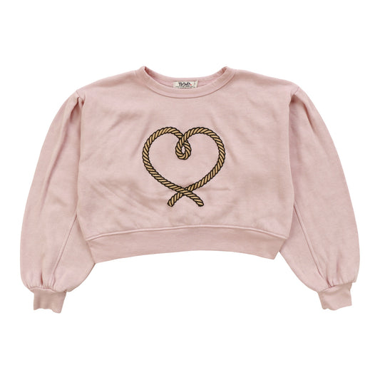 Seamed-Sleeve Pullover Crew (Rope Heart Print)