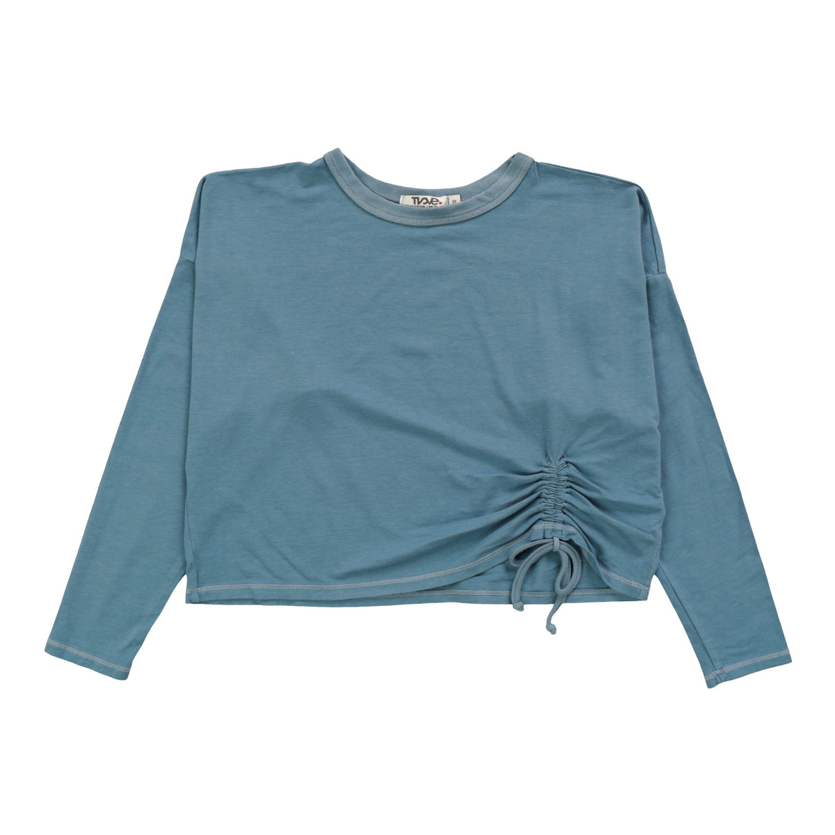 Long-Sleeved Relaxed Pullover with Gathered Side Tie