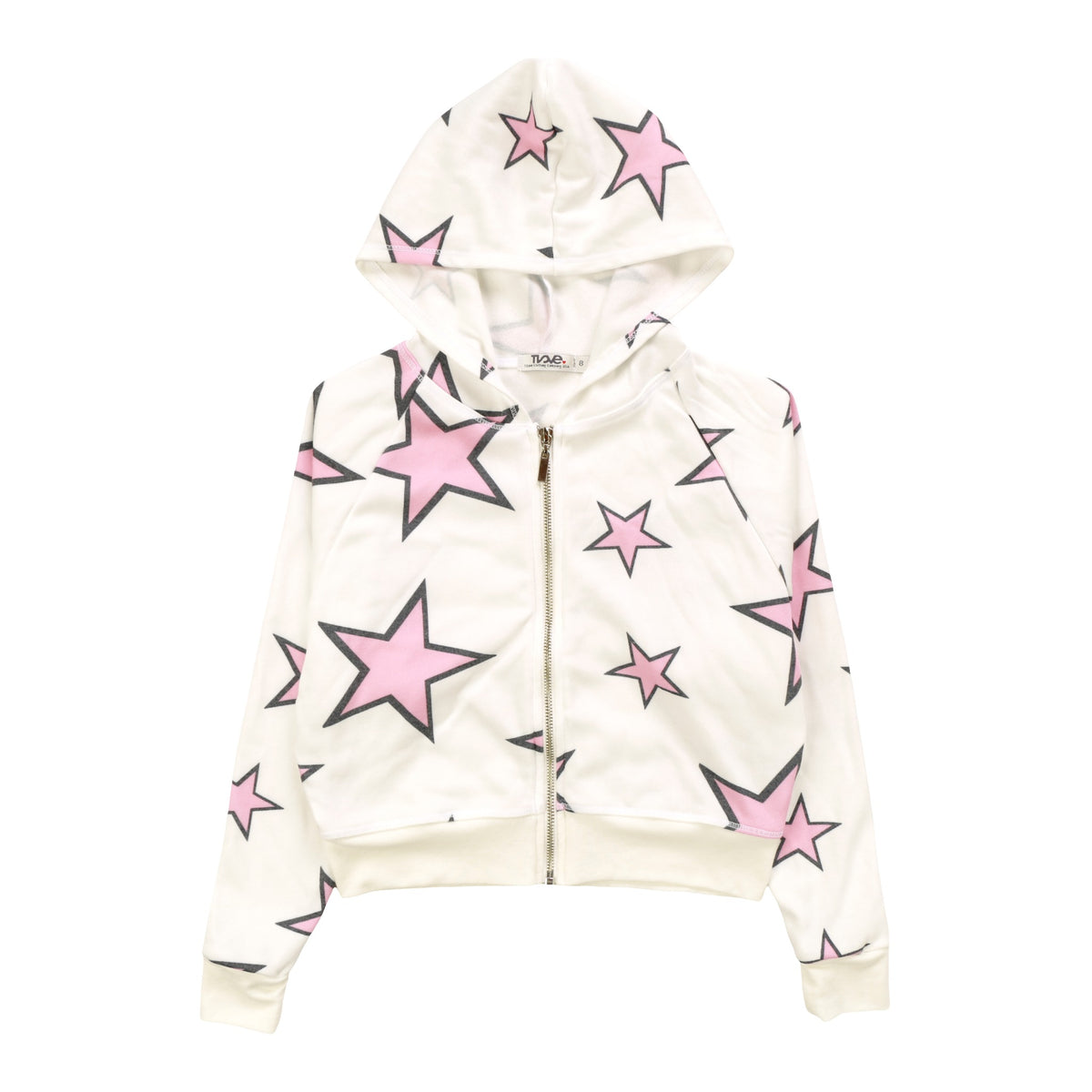Wide Cropped Hooded Jacket (Pink Stars Pattern)