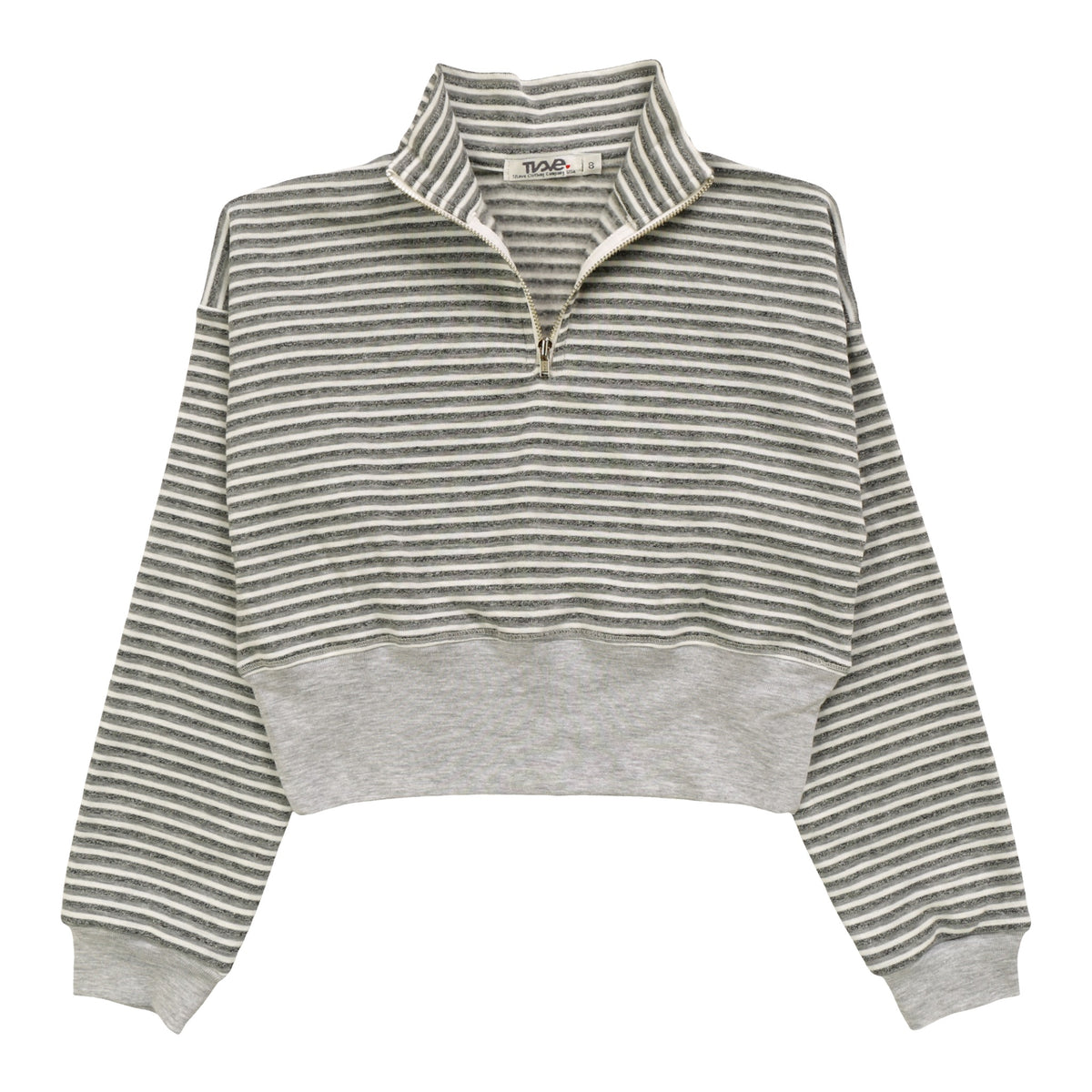 Quarter-Zip Mock-Neck Top (Gray Stripes)