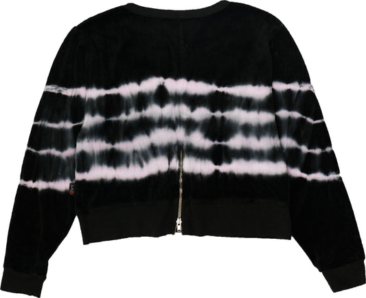 Long-Sleeve Short Top with Half-Back Zipper (Stripes Tie-Dye)