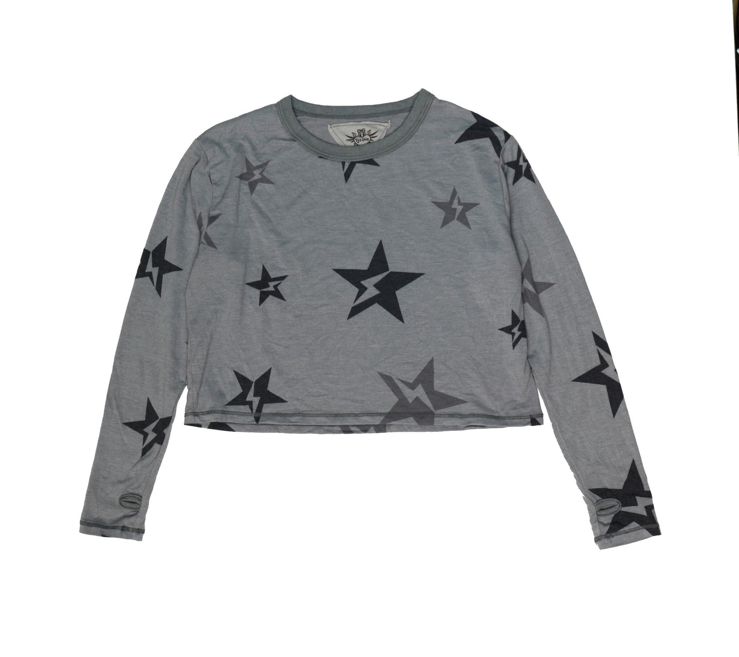 Long-Sleeved Boxy Tee with Thumbholes (Star Bolt Pattern)