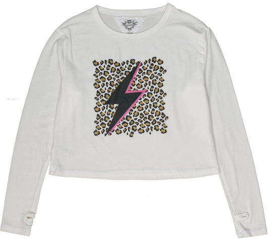 Long-Sleeved Boxy Tee with Thumbholes (Leopard Bolt Print)
