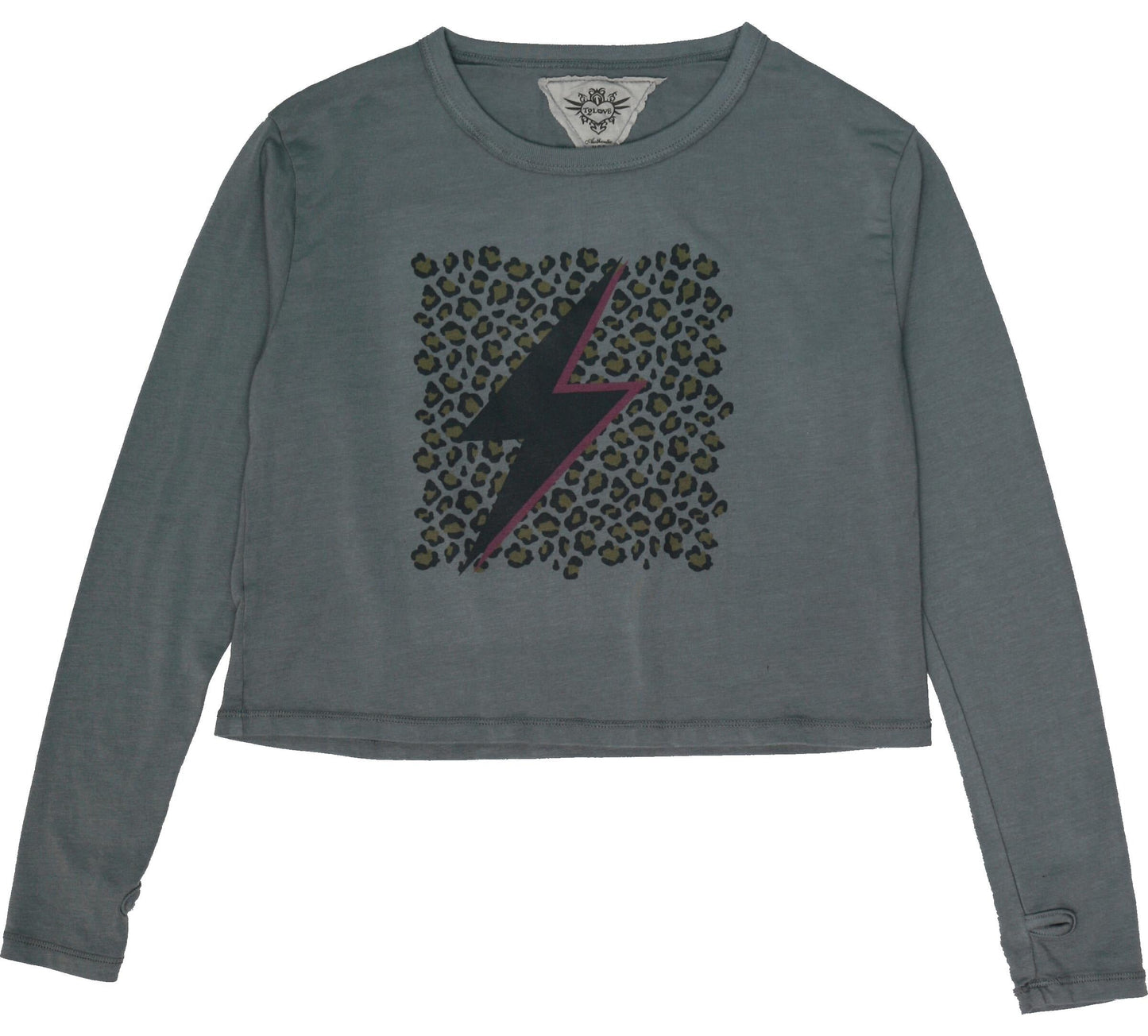 Long-Sleeved Boxy Tee with Thumbholes (Leopard Bolt Print)