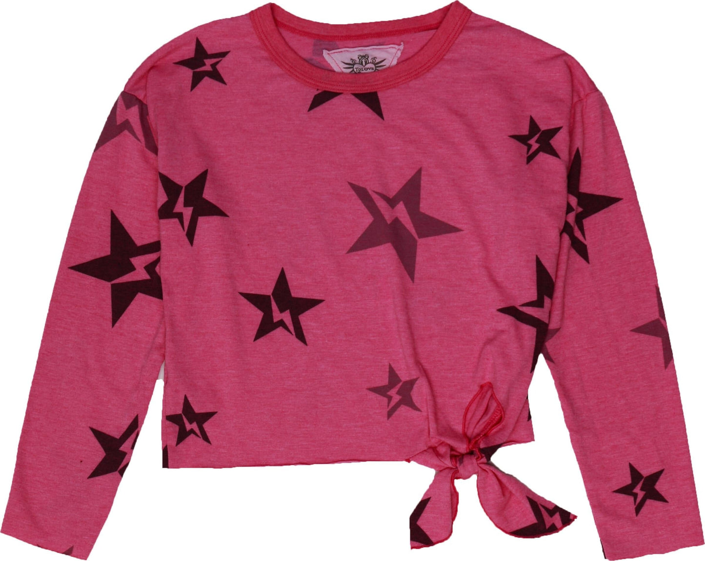 Side-Knot Crewneck Long-Sleeve Top (Star Bolt Pattern)