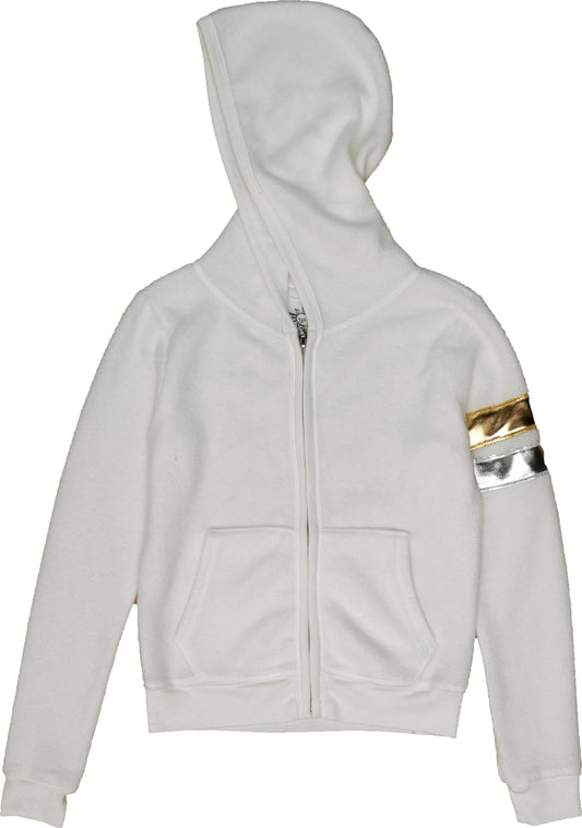Contrasting Foil-Strip Sleeve Hooded Jacket
