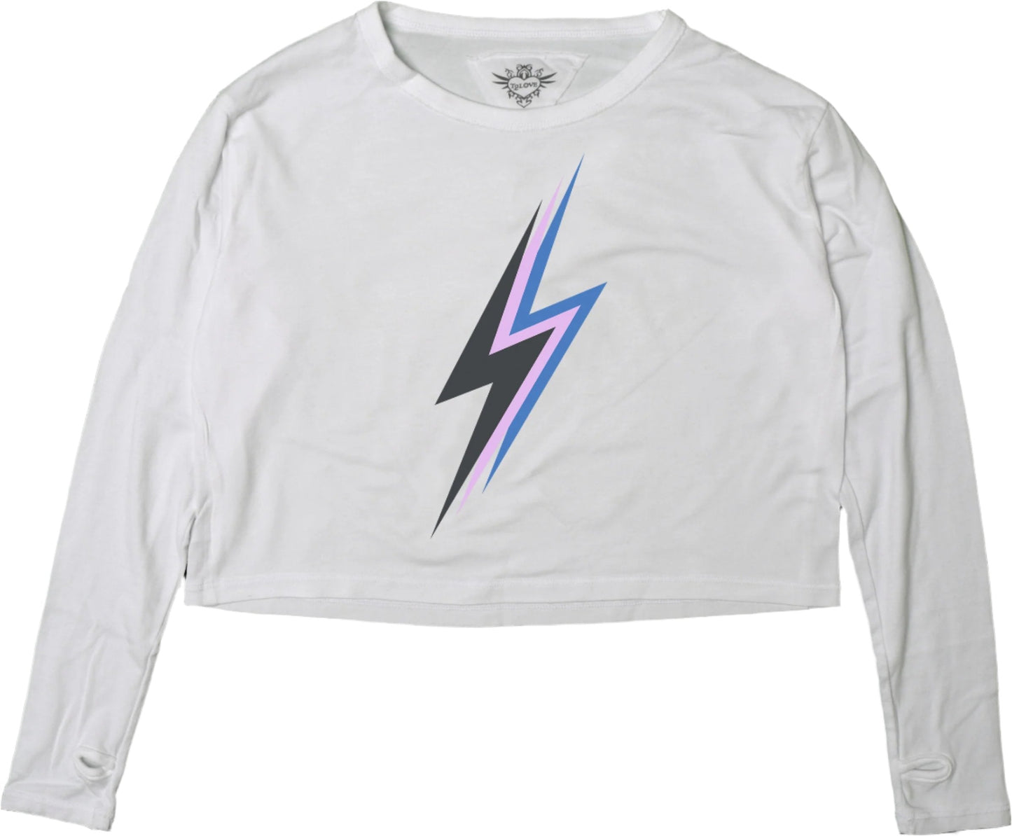 Long-Sleeved Boxy Tee with Thumbholes (Triple-Bolt Print)