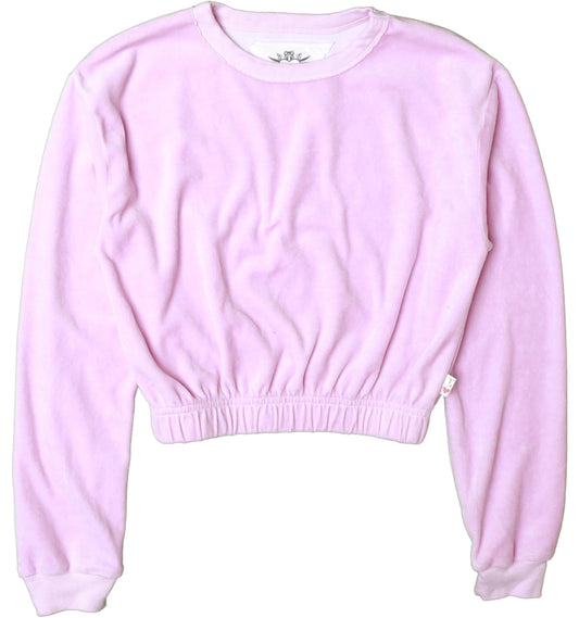 Heather Cropped Elastic-Waisted Long-Sleeved Crew Top