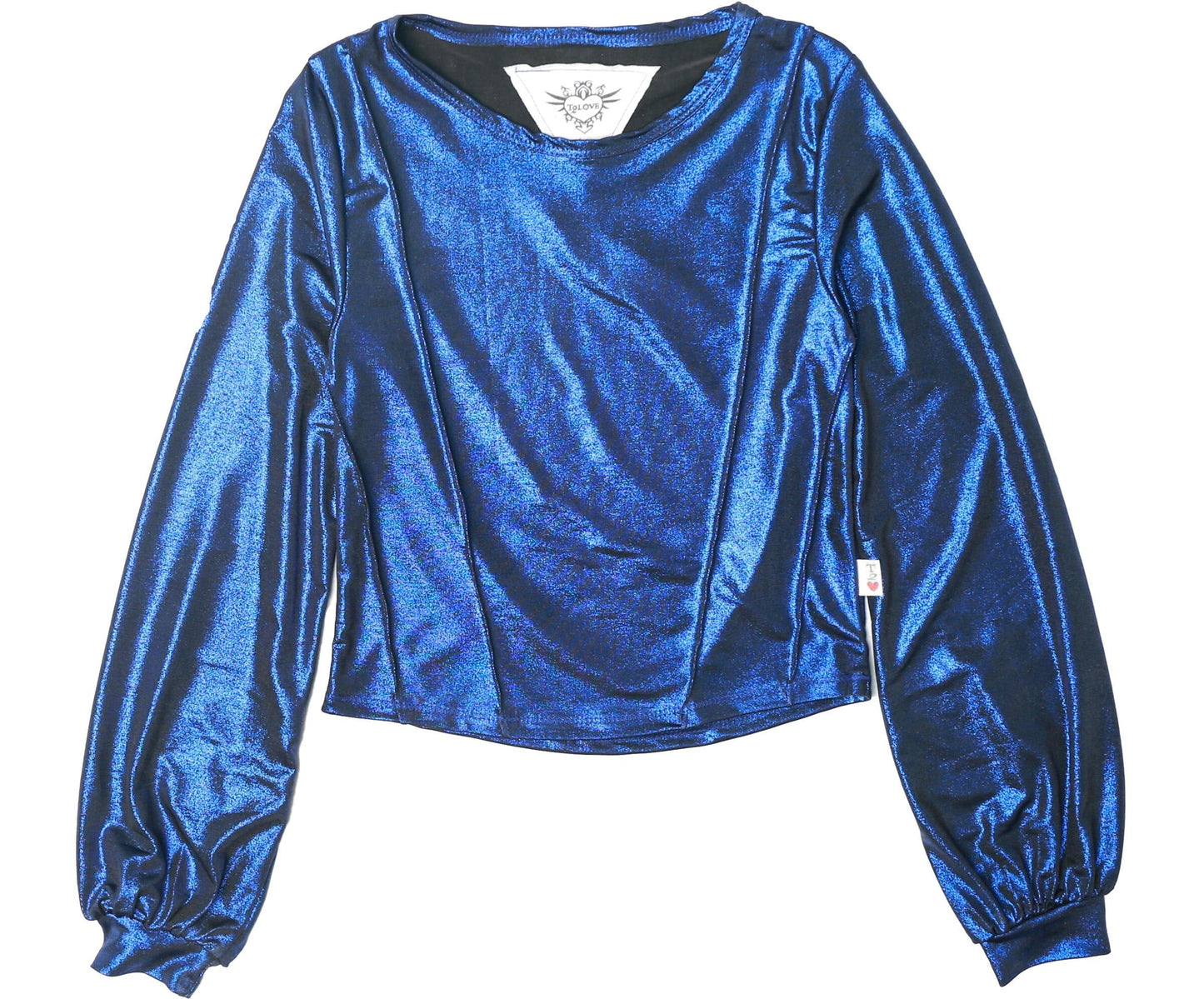 Metallic Puffed Long-Sleeved Pullover with Seamed Bodice