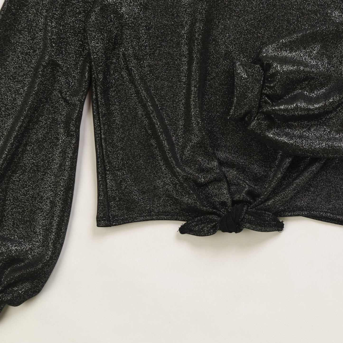 Puffed Long-Sleeved Tie-Front Top