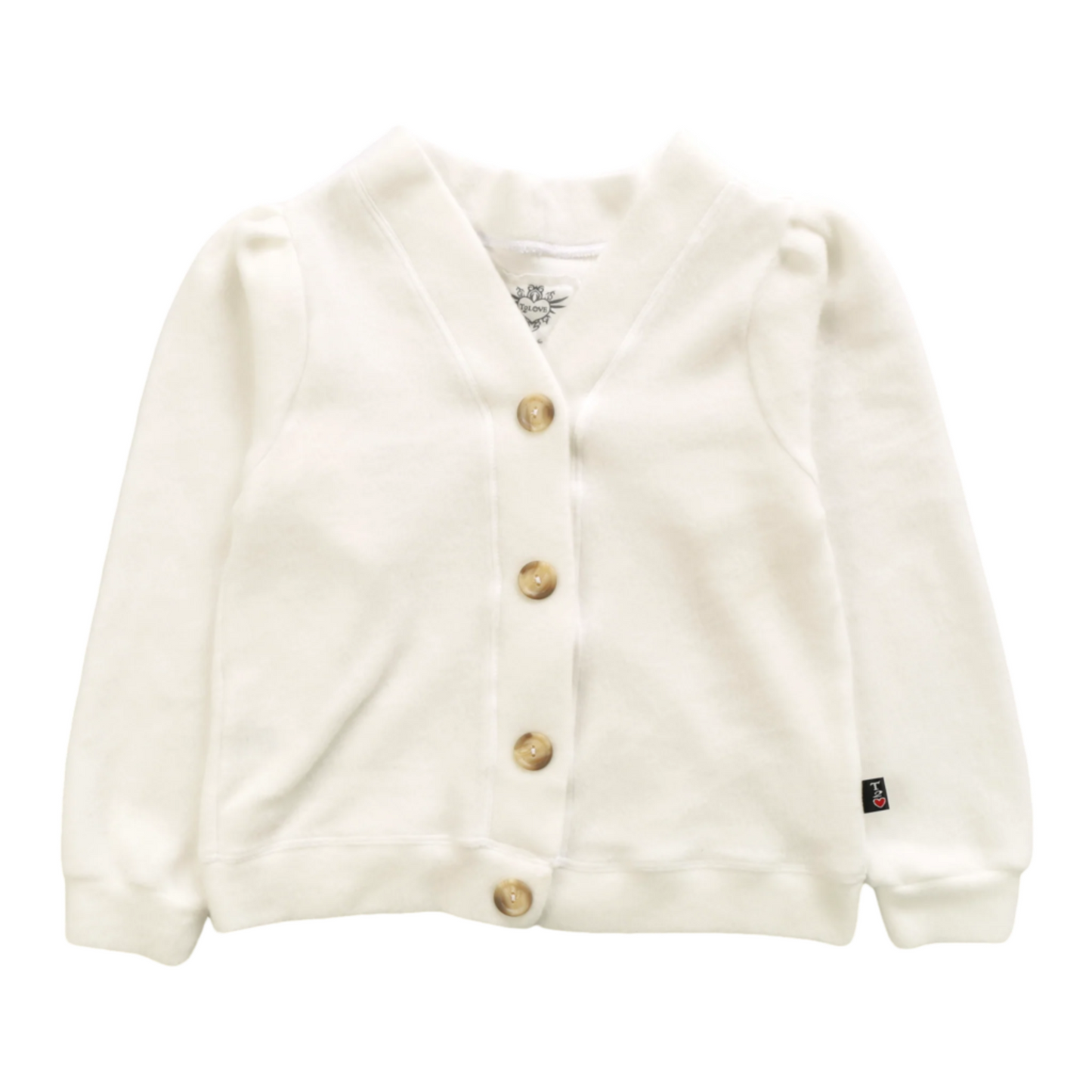 Puff-Sleeve Cardigan (Reversed-Fabric)